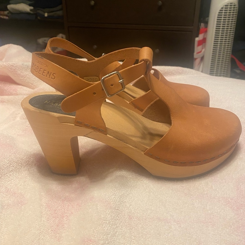Swedish Hasbeens Brown Leather Mules